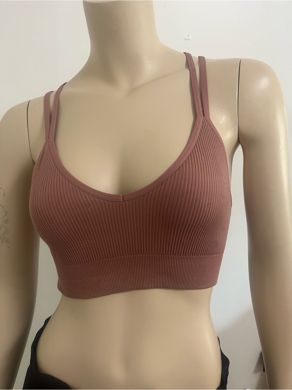 aerie Ribbed Double-Strap Bralette - Mauve